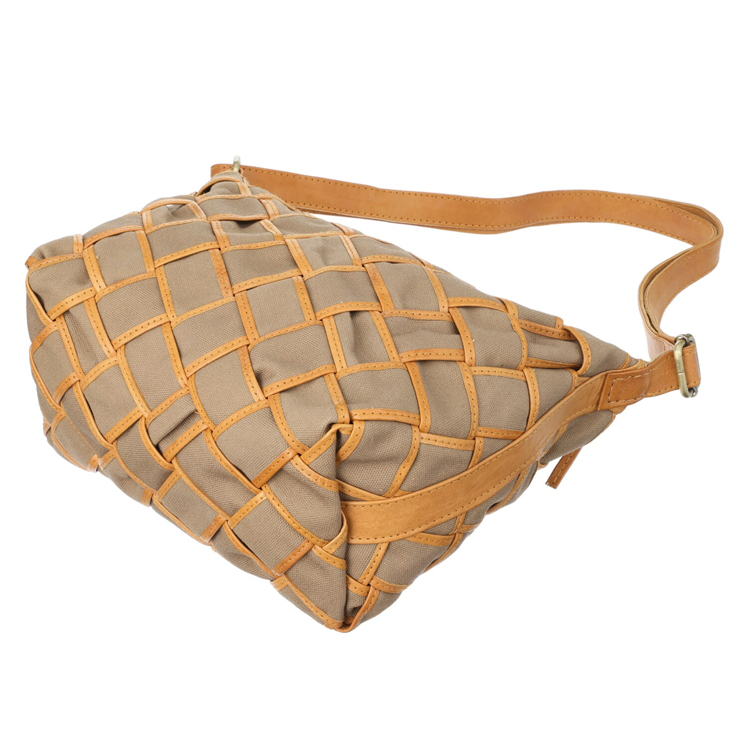 ズッケロ レザートリムキャンバス メッシュショルダーバッグ