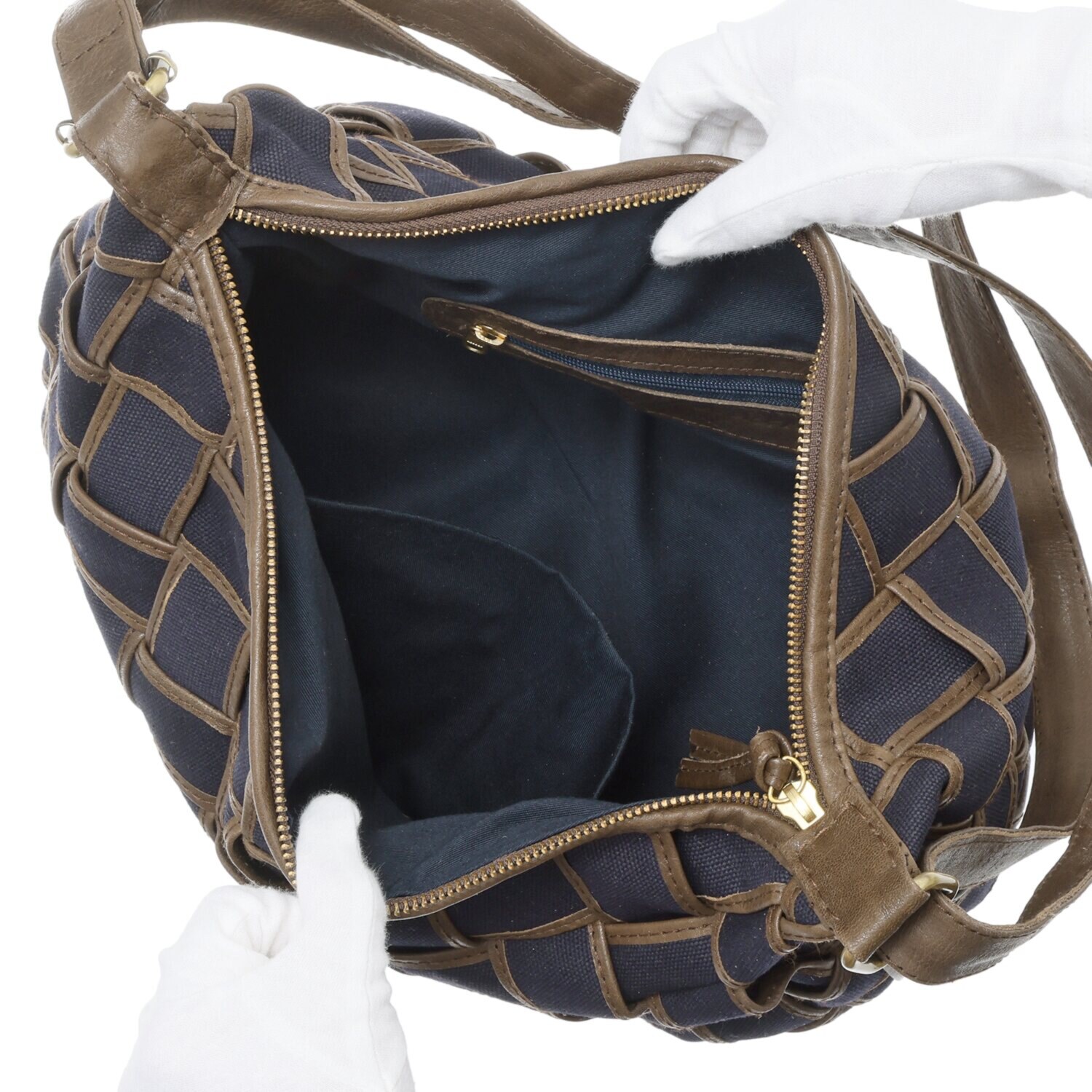 ズッケロ レザートリムキャンバス メッシュショルダーバッグ