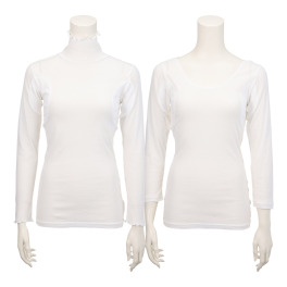 マリランテ 強撚糸綿１００％ ハイネック＆丸首七分袖 薄くてさらさらインナー 同色２枚セット