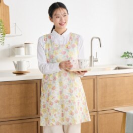 ローラアシュレイ チューリップス柄 綿混オパール加工 エプロン