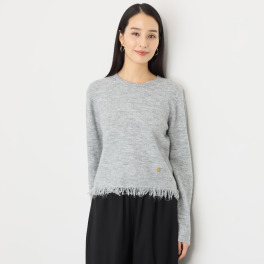 センスローブ 裾フリンジ ニットプルオーバー