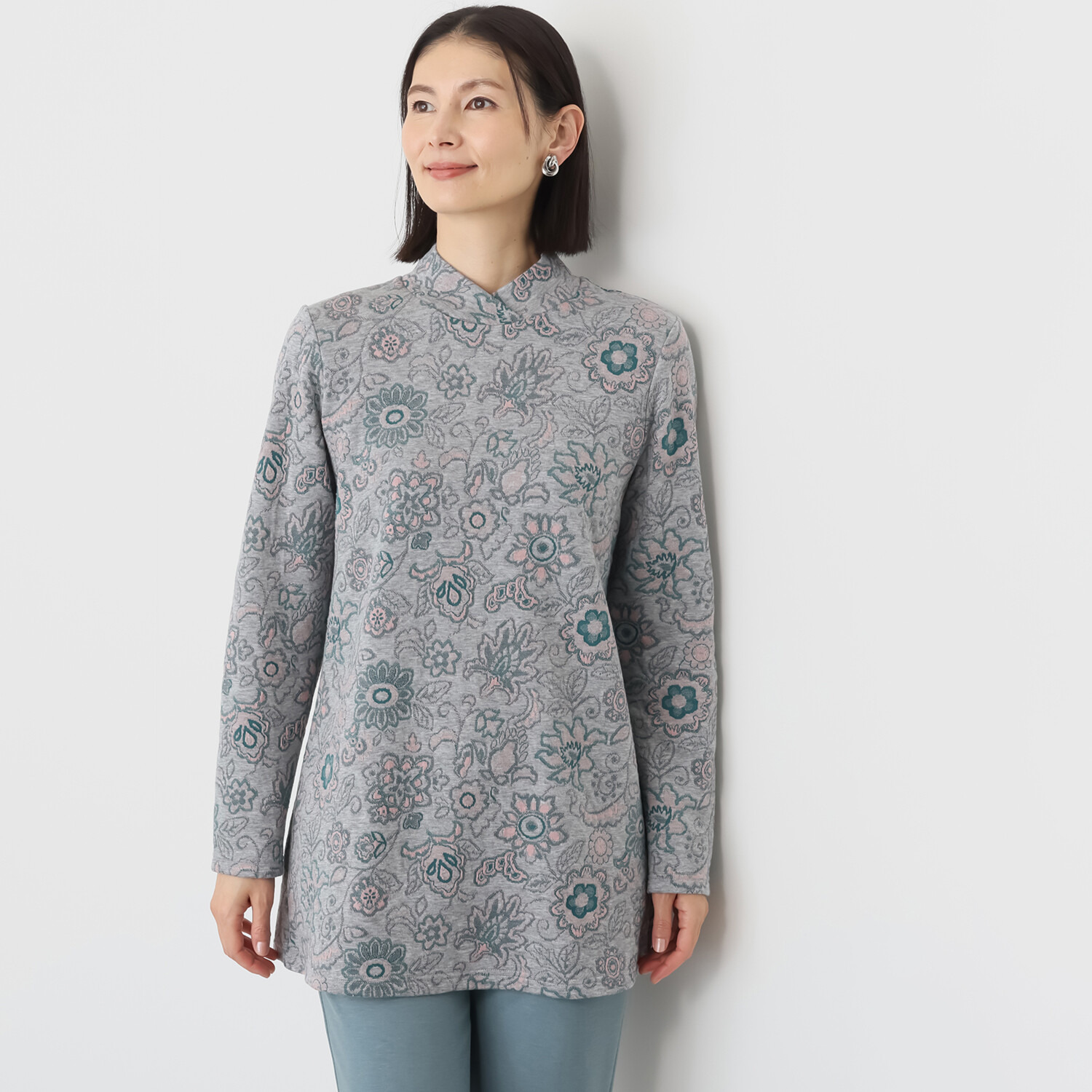 プレンディソール 花柄ふくれジャガード チュニック