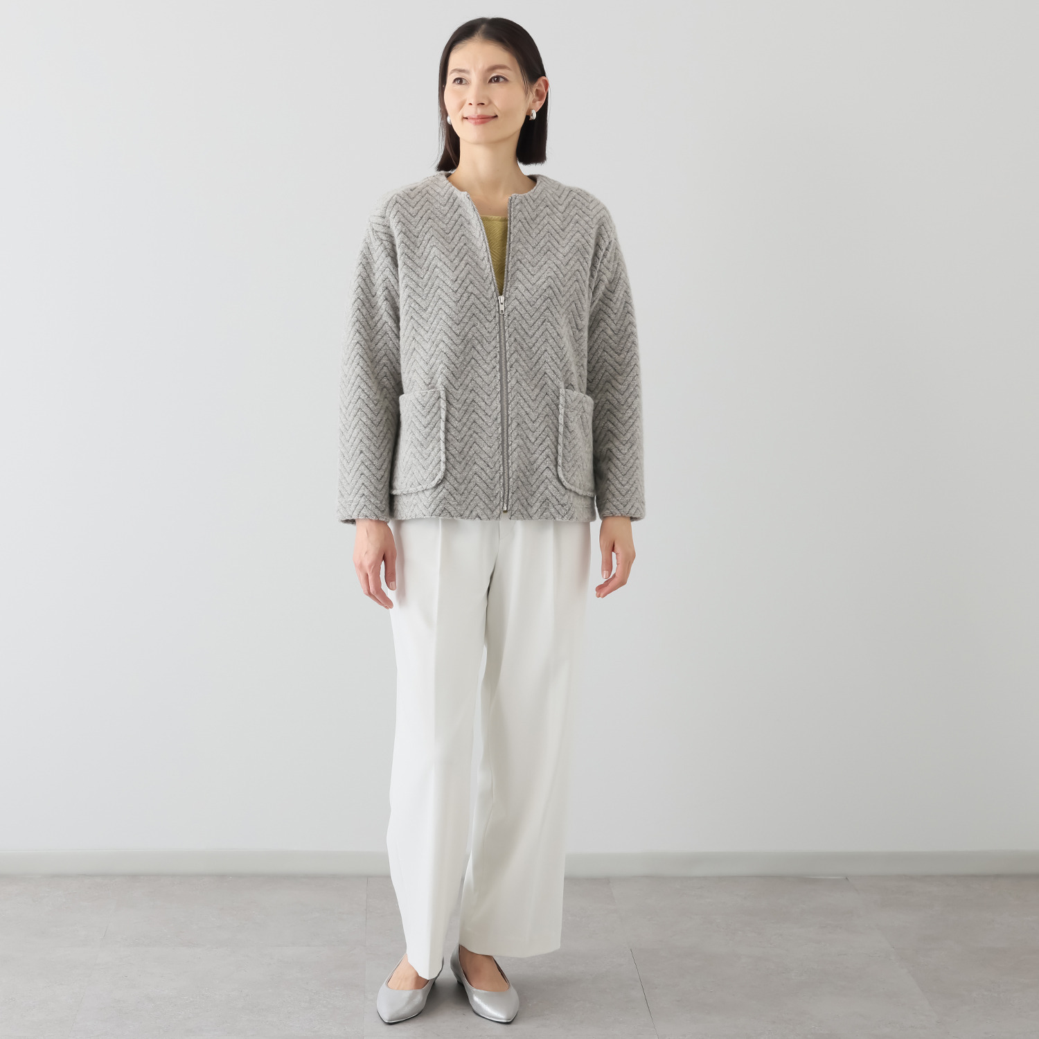 プレンディソール ヘリンボーン柄 パイルジャガード ジャケット