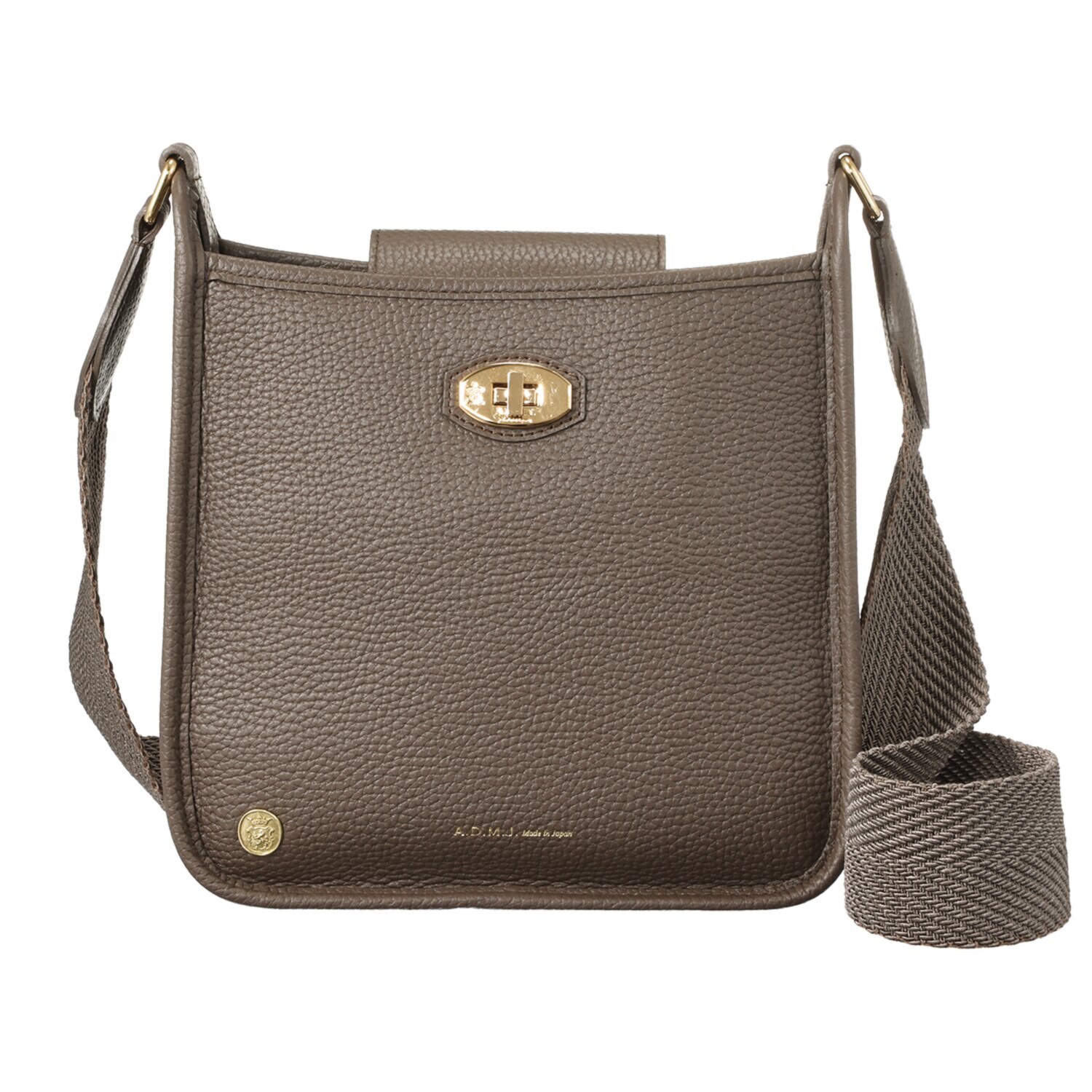 エーディーエムジェイ 牛革シュリンク型押し ターンロック クロスボディバッグ