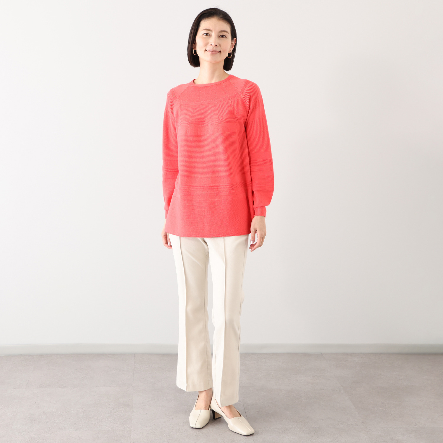 アール　アンド　エム フェルガーナ 日本製　立体編 ウズベキスタン産コットン 地柄ボーダー チュニックプルオーバー