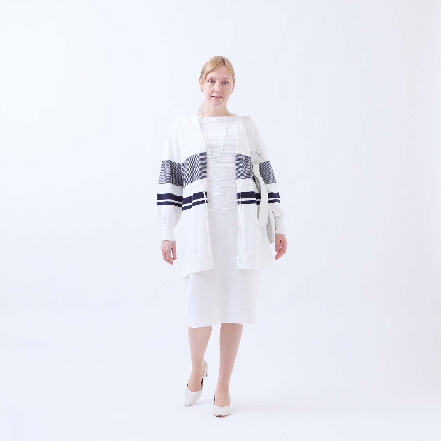 アール　アンド　エム フェルガーナ 日本製　立体編 ウズベキスタン産コットン 地柄ボーダー コクーンワンピース