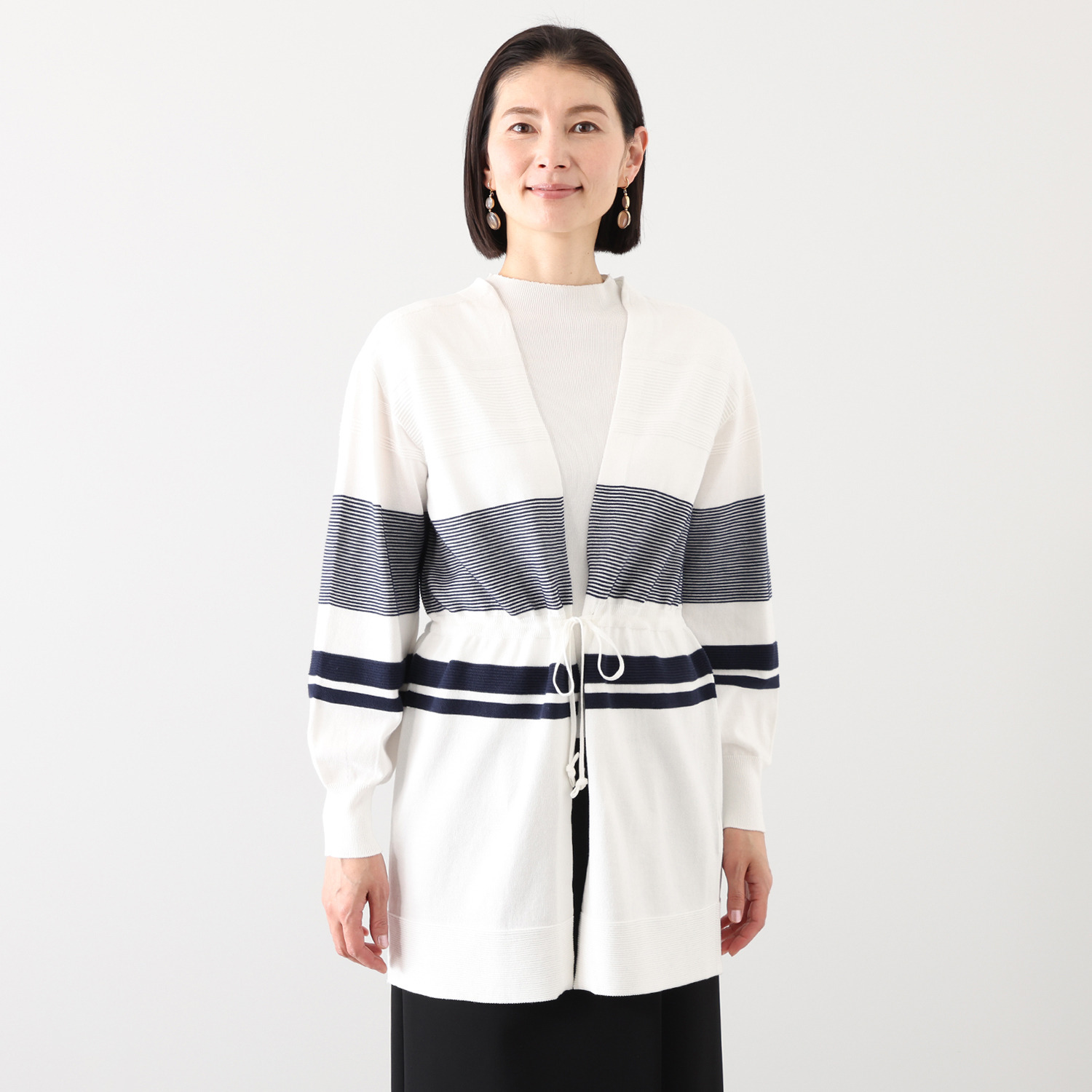 アール　アンド　エム フェルガーナ 日本製　立体編 ウズベキスタン産コットン 地柄ボーダー カーディガン