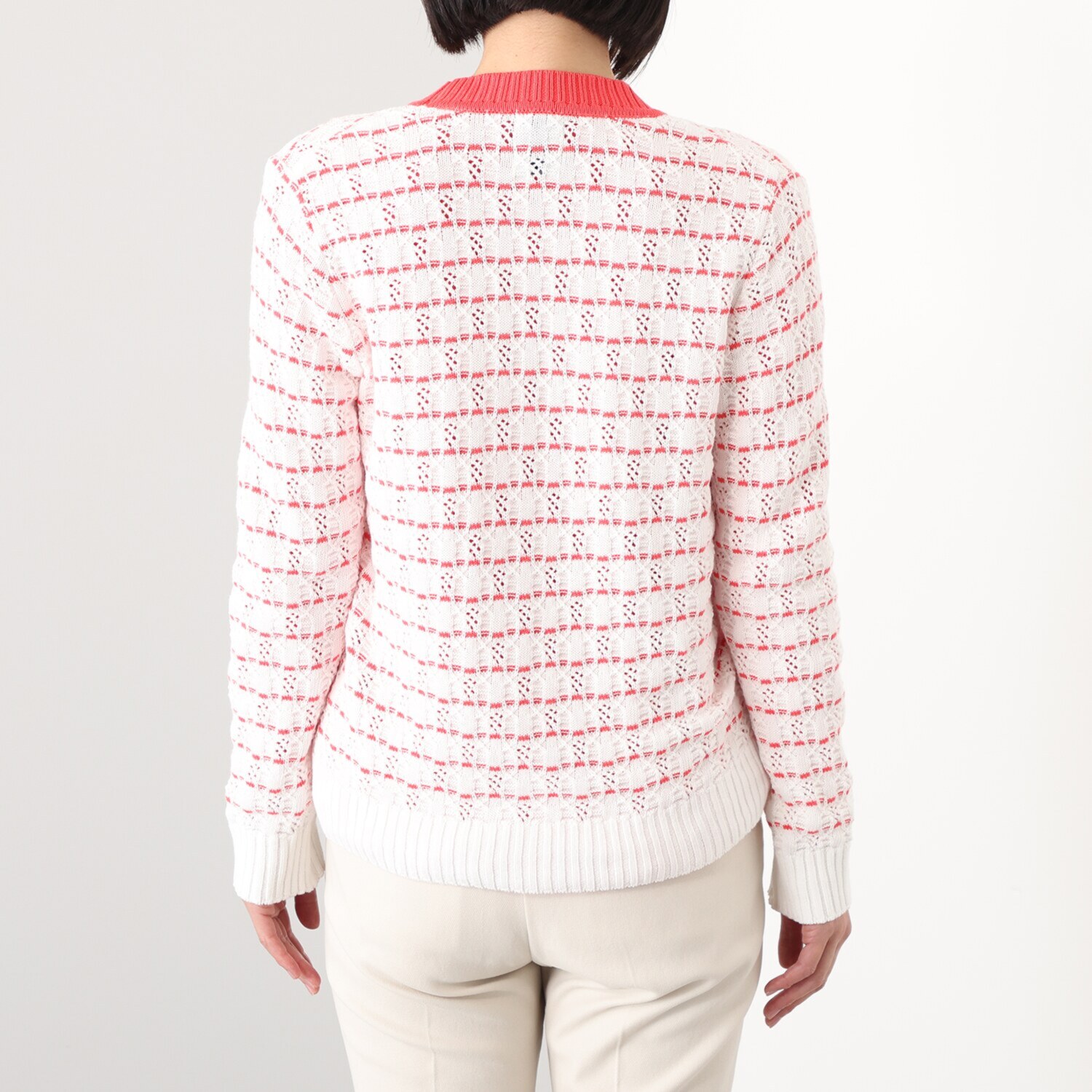 アール　アンド　エム フェルガーナ 日本製　ウズベキスタン産 コットン使用 ロゴ入りボーダー カーディガン