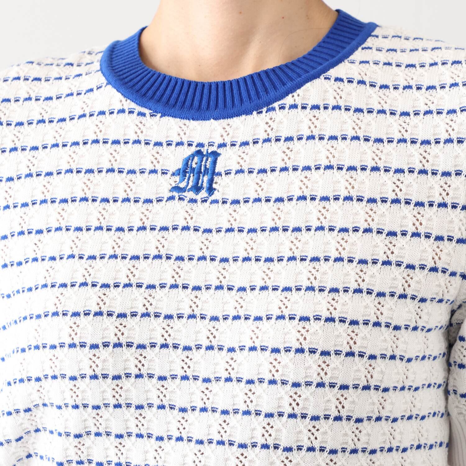 アール　アンド　エム フェルガーナ 日本製　ウズベキスタン産 コットン使用 ロゴ入りボーダー プルオーバー