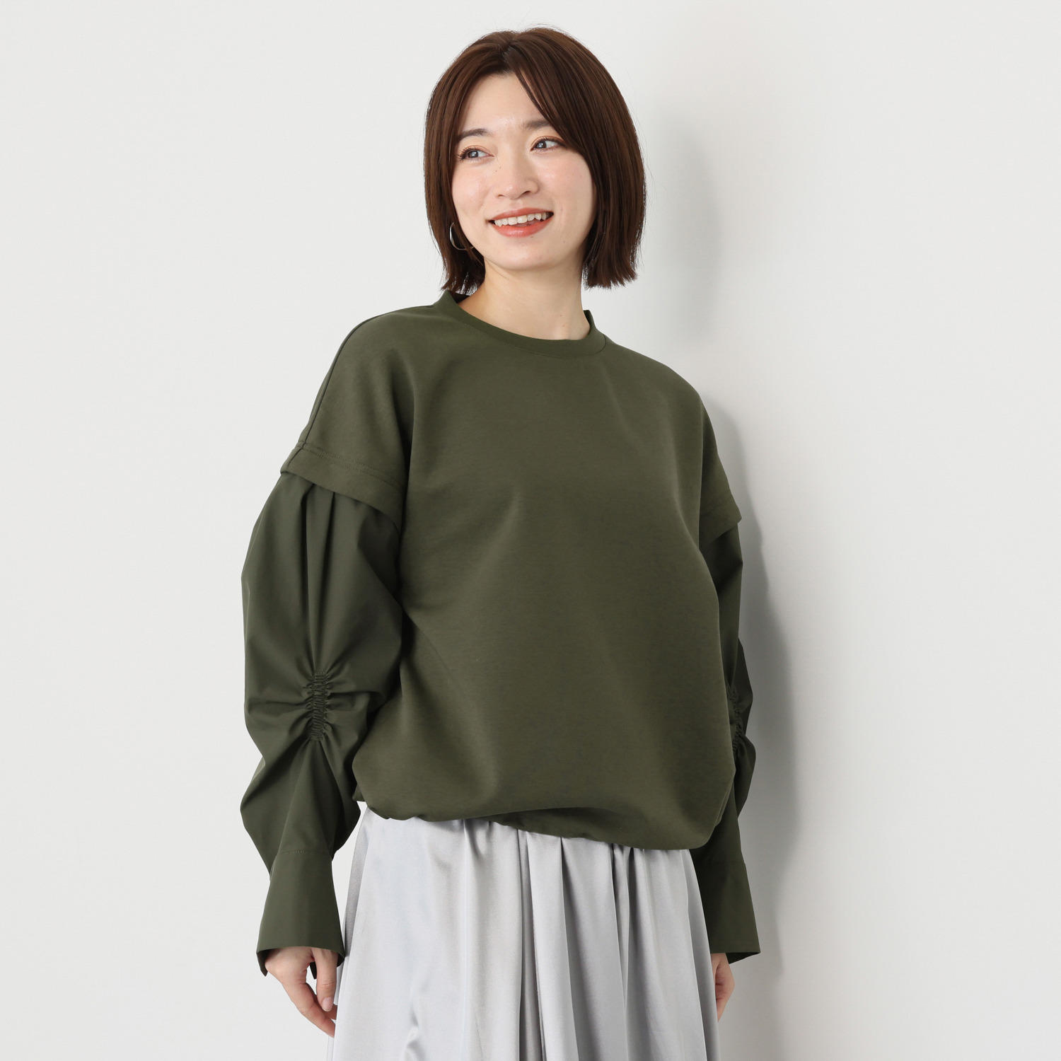 コモエリークローゼット ボリュームスリーブ フェイクレイヤード トップス