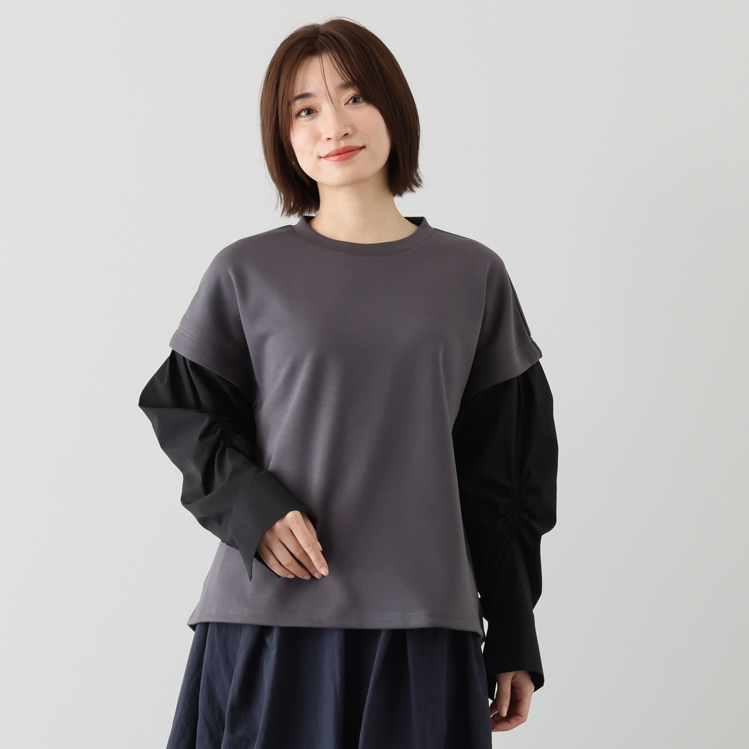 コモエリークローゼット ボリュームスリーブ フェイクレイヤード トップス