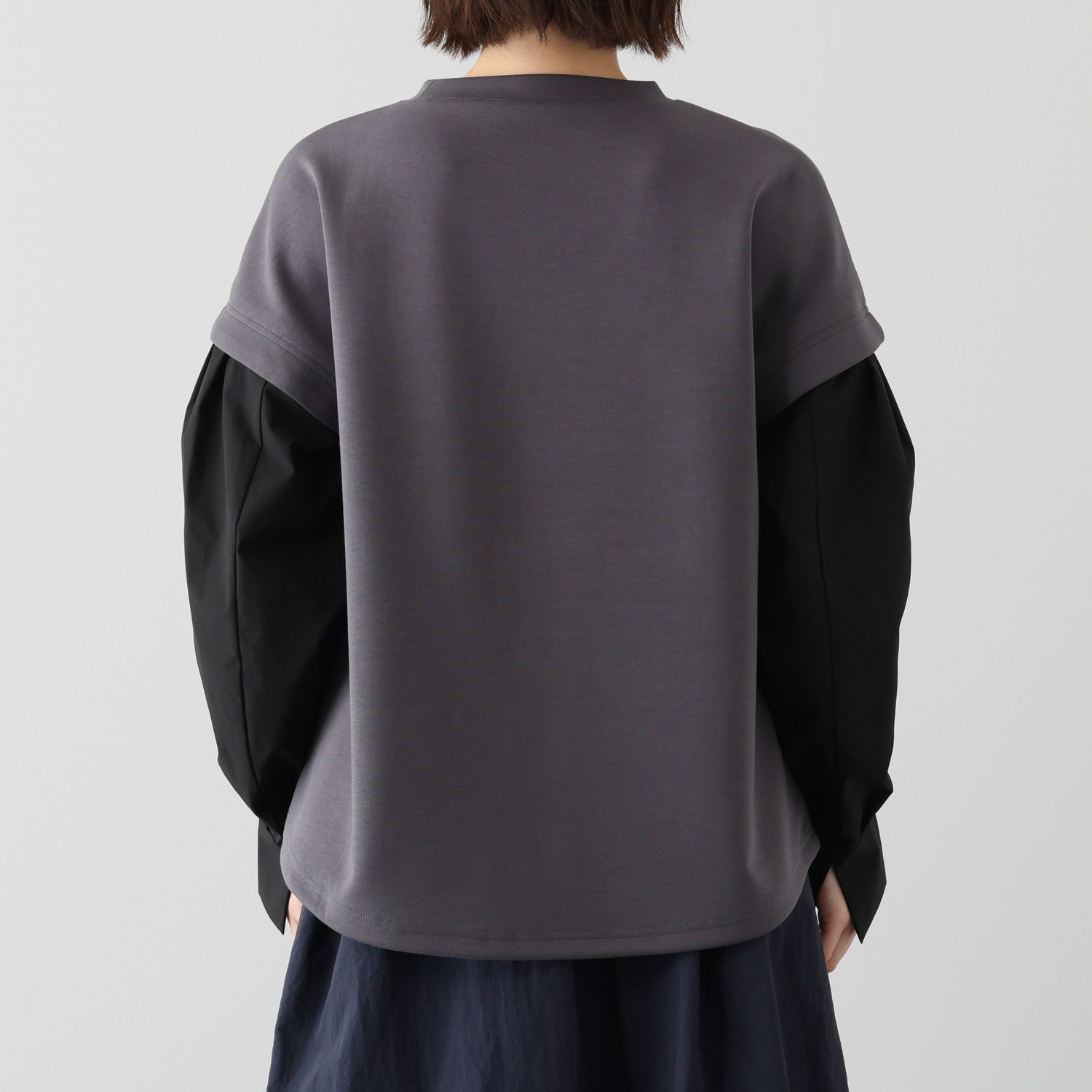 コモエリークローゼット ボリュームスリーブ フェイクレイヤード トップス