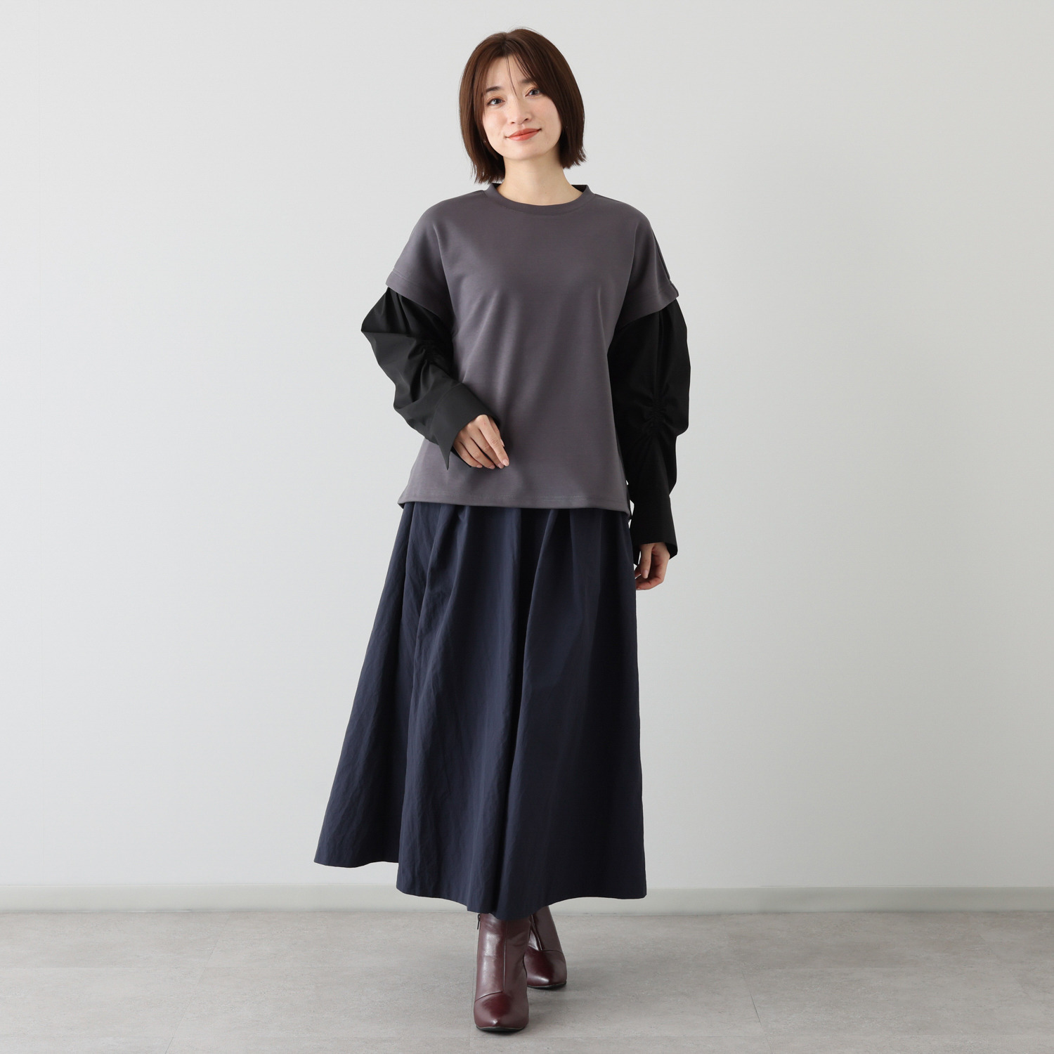 コモエリークローゼット ボリュームスリーブ フェイクレイヤード トップス