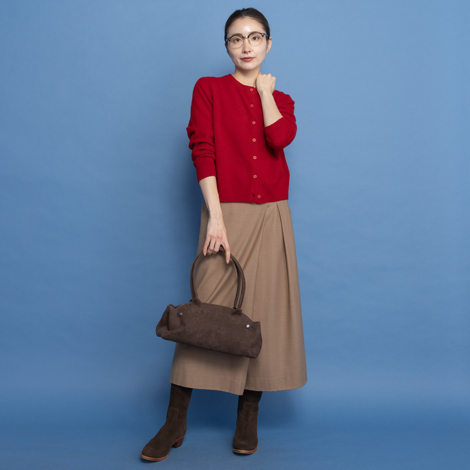 レア　ジェム ウールトリアセテート混 タックデザイン Ｉラインスカート