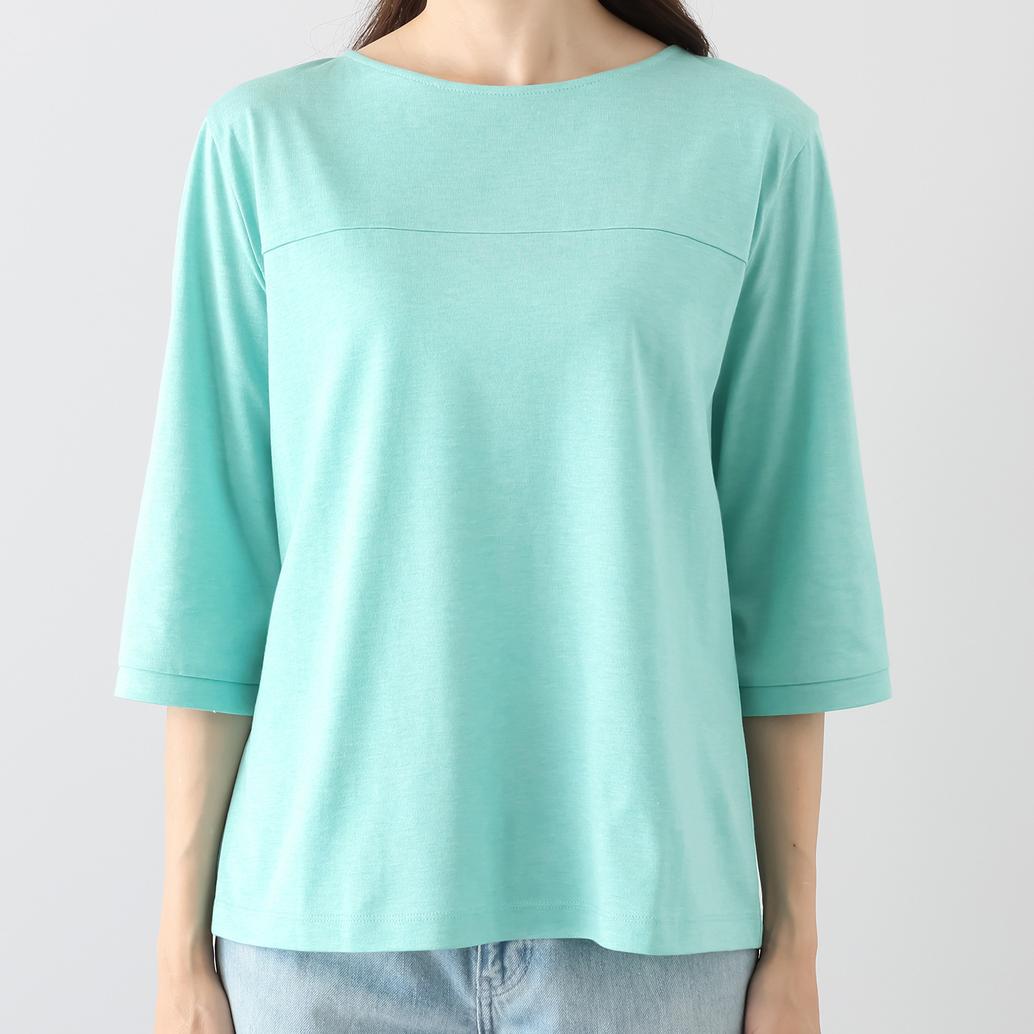 ソアージュ 希少なスビン綿１００％ とろける肌触りと 上品な光沢 七分袖ボートネック カットソープルオーバー