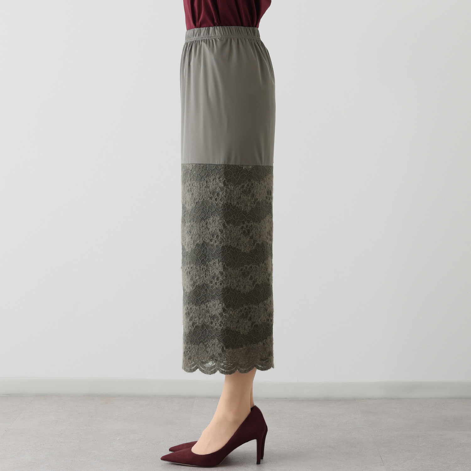 シルバーミントシュガー 裾見せでスタイリングする 重ね着に使える 起毛レース ペチパンツ