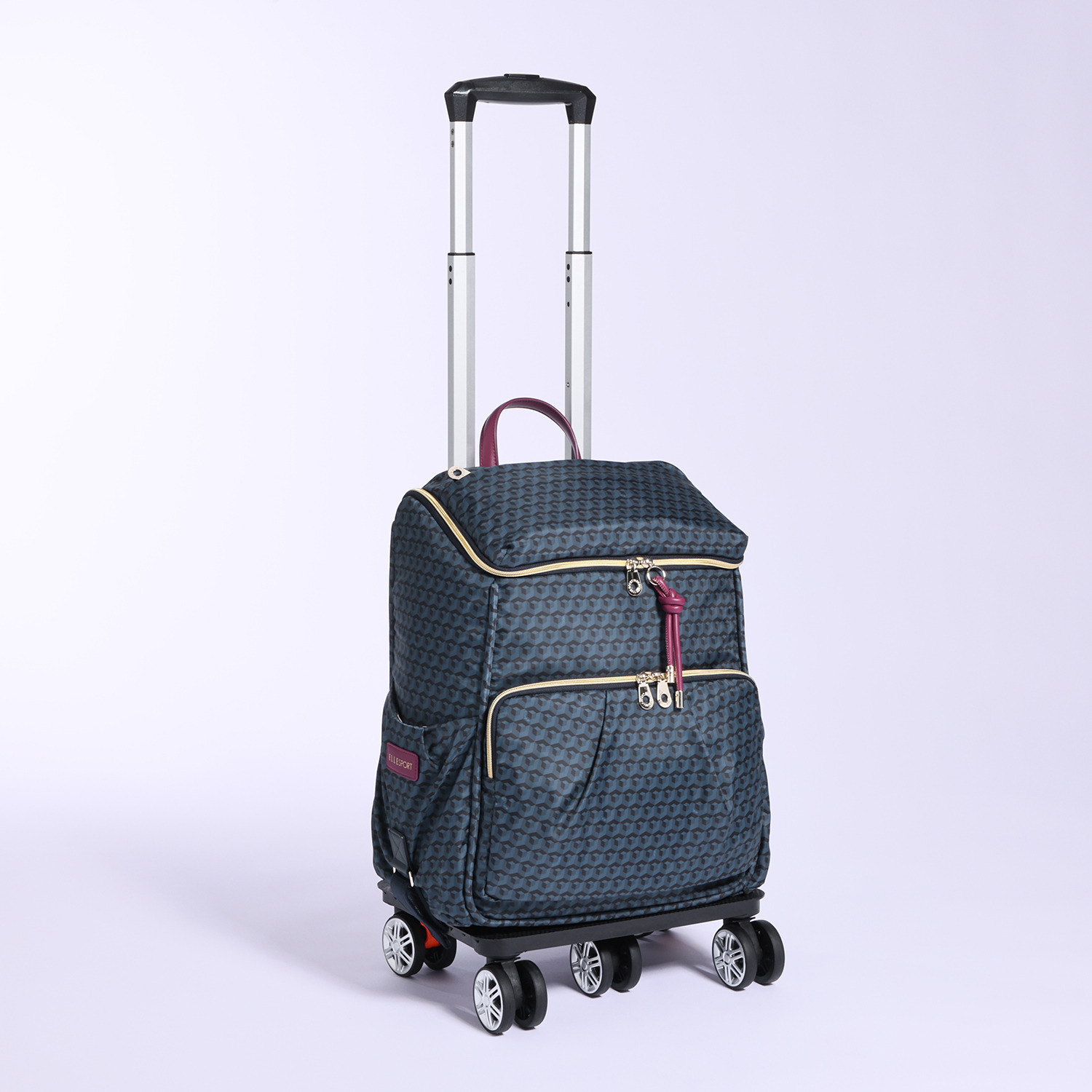 ＥＬＬＥ　ＳＰＯＲＴ はっ水 キューブ柄 ルリエシリーズ リュックにもなる 多機能キャリーケース