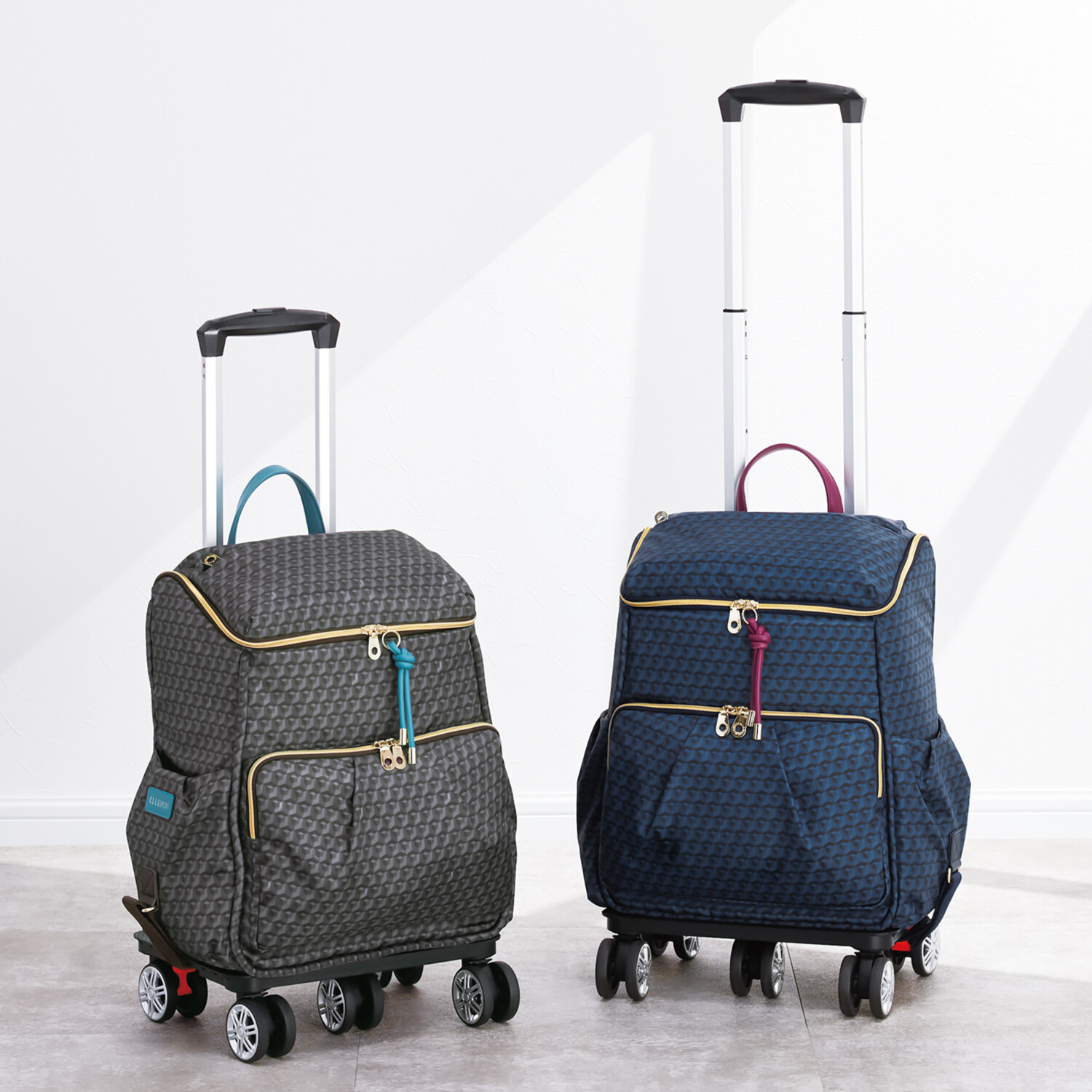 ＥＬＬＥ　ＳＰＯＲＴ はっ水 キューブ柄 ルリエシリーズ リュックにもなる 多機能キャリーケース