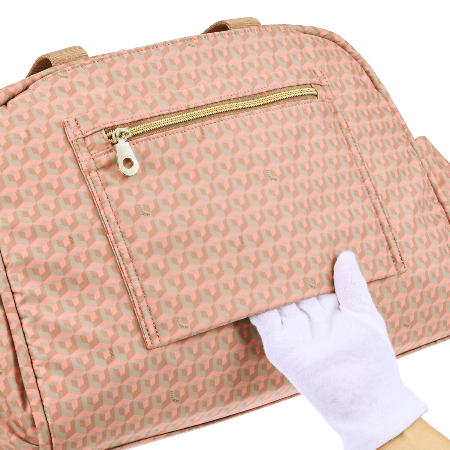 ＥＬＬＥ　ＳＰＯＲＴ はっ水 キューブ柄 ルリエシリーズ ２ウェイボストンバッグ