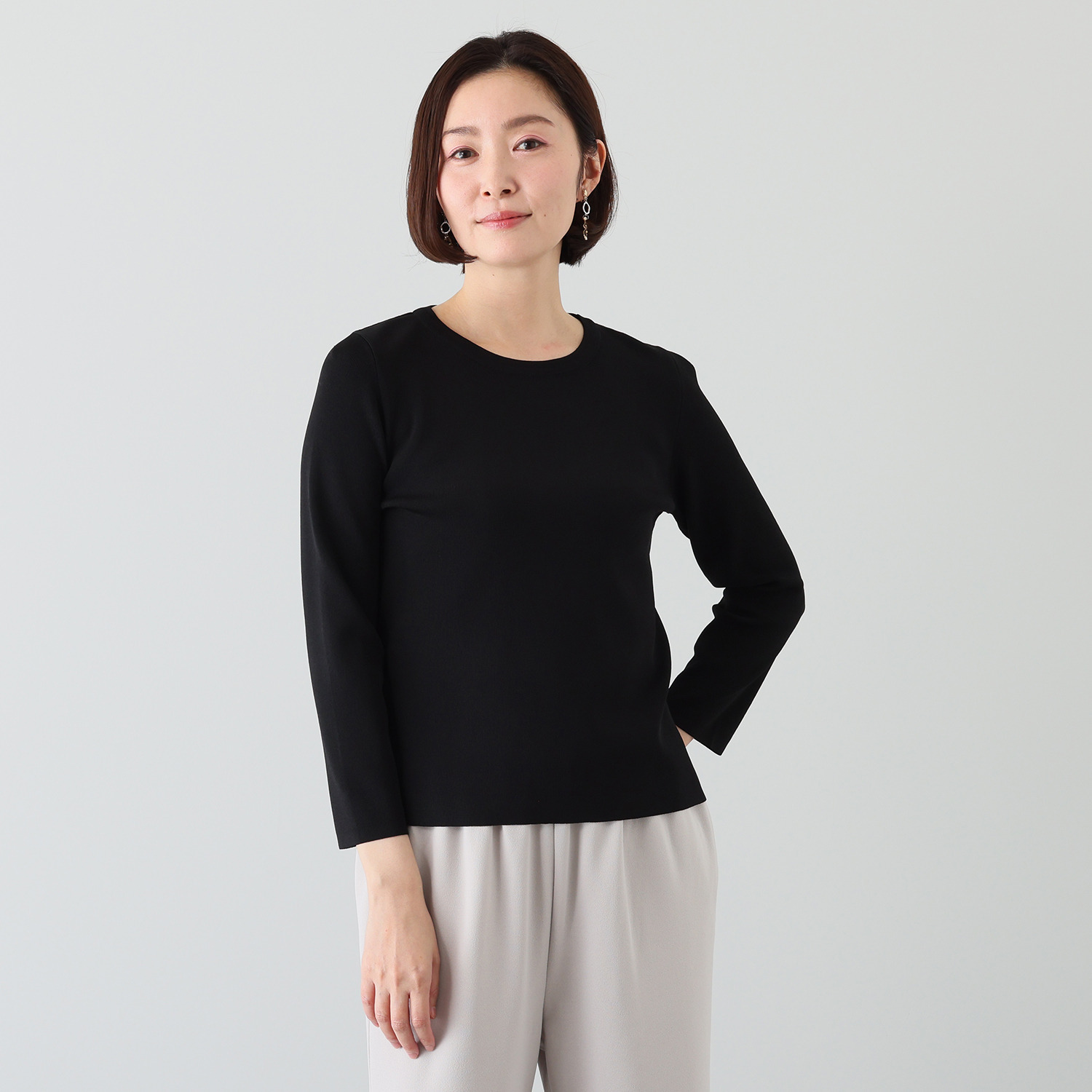 ルクオーレ きれい見え 総針編 九分袖 ニットプルオーバー