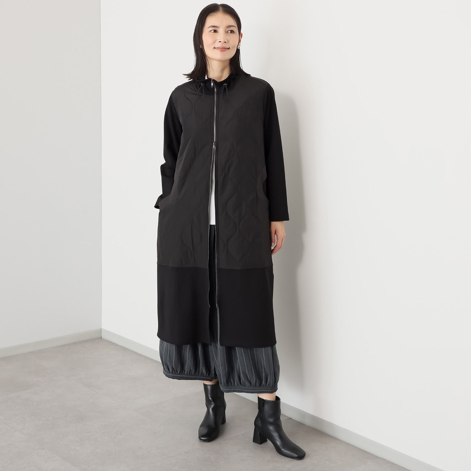 ベルポニー 異素材切替 カジュアルモード デザインロングコート