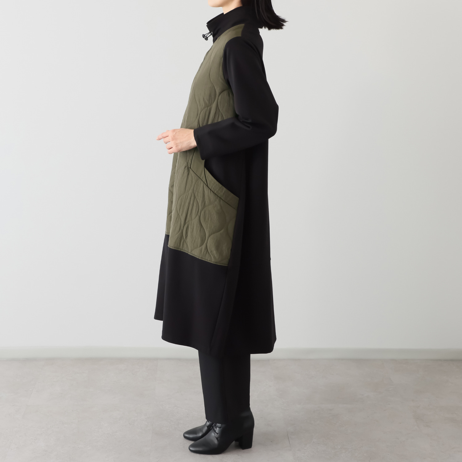 ベルポニー 異素材切替 カジュアルモード デザインロングコート