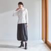 ベルポニー リラックスシルエット ギャザーデザイン ストライプ柄パンツ