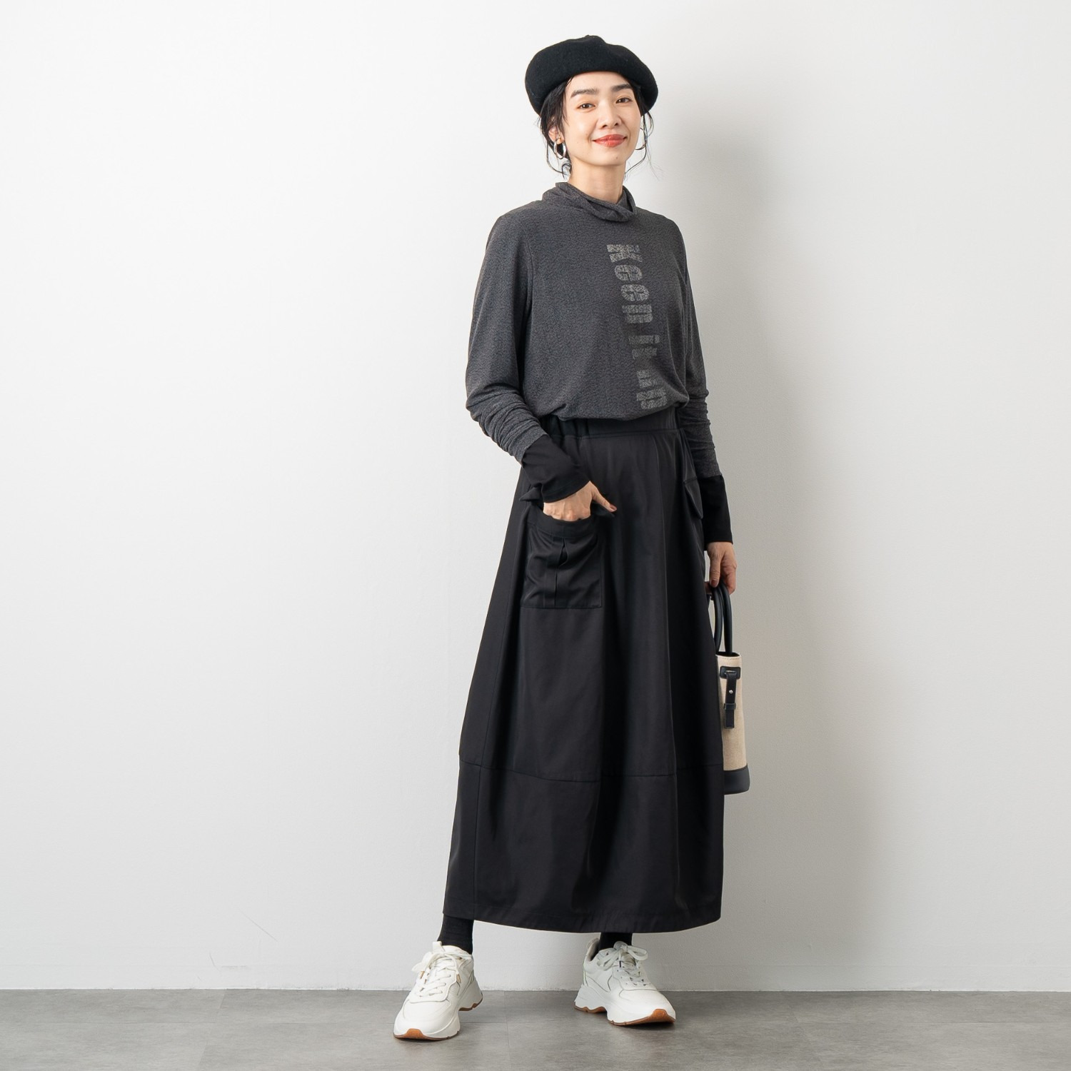 オン　ザ　エッジ バレルシルエットが新しい 大人テイストが光る ワークポケット ロングスカート