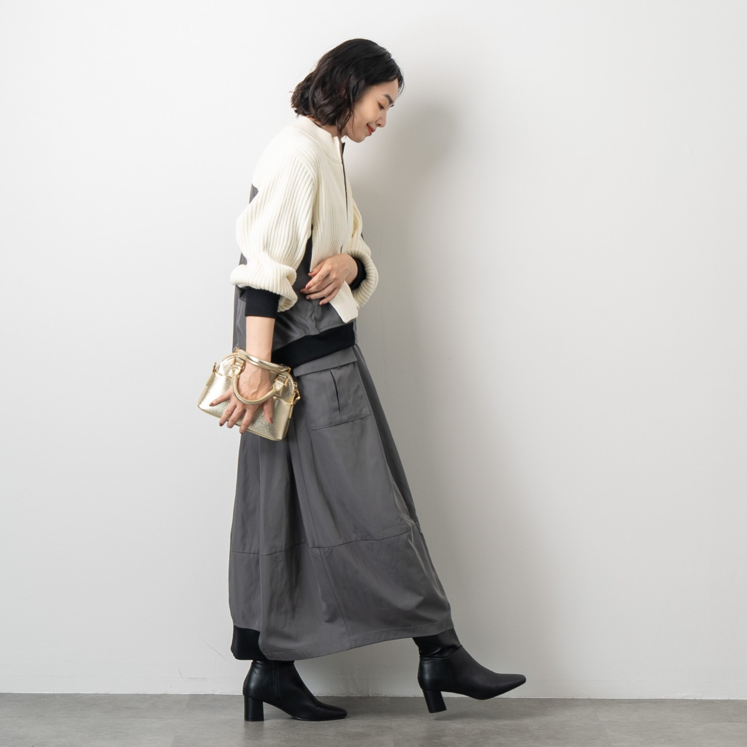 オン　ザ　エッジ バレルシルエットが新しい 大人テイストが光る ワークポケット ロングスカート
