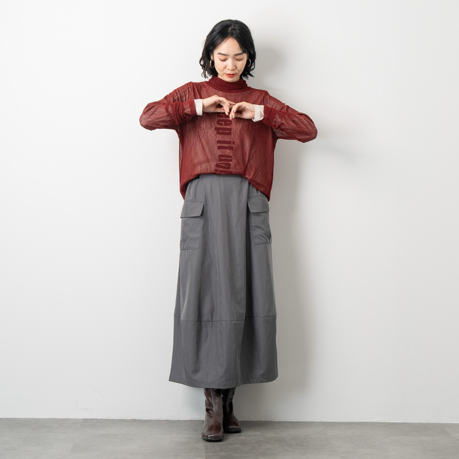 オン　ザ　エッジ バレルシルエットが新しい 大人テイストが光る ワークポケット ロングスカート