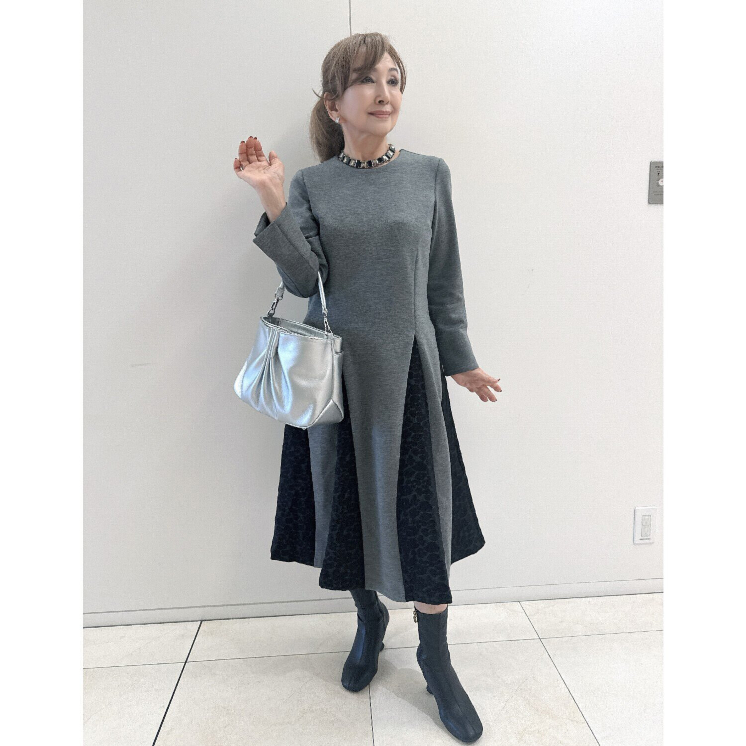 マダムヒロコ ジャガードフレアー 切替ワンピース