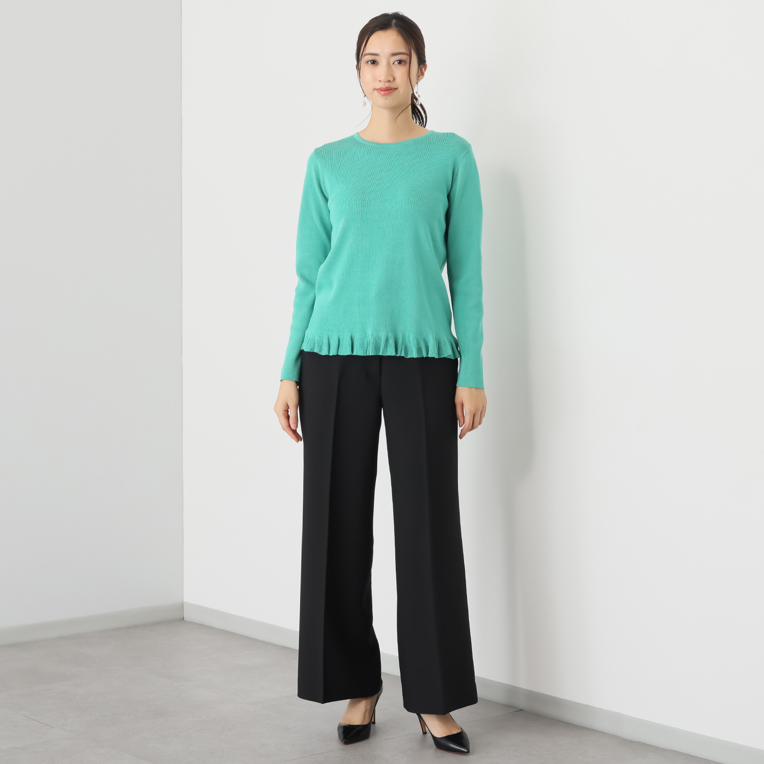 マダムヒロコ ダブルジョーゼット ワイドフレアーパンツ