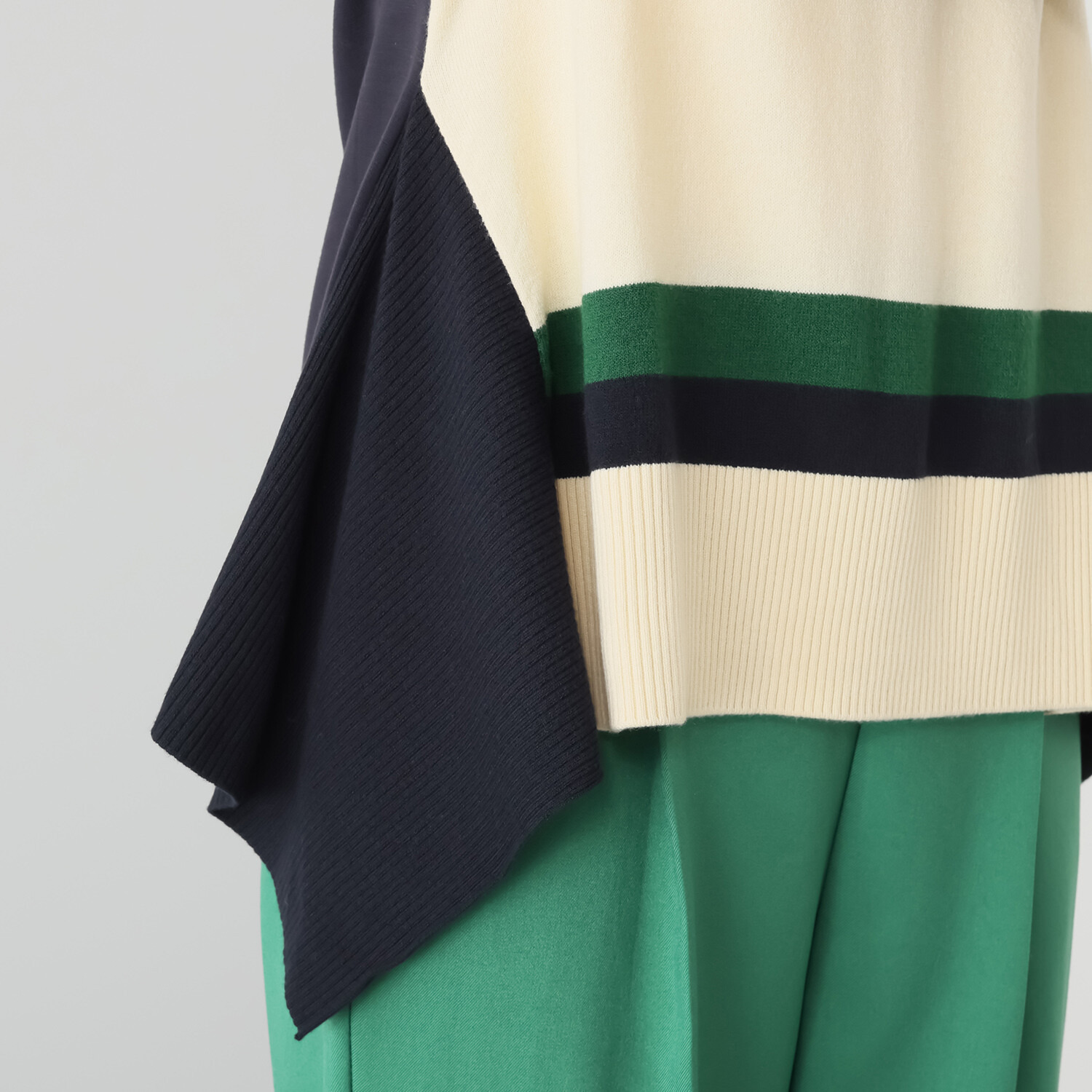 マダムヒロコ ラインアクセント 配色Ｖネック ニットプルオーバー