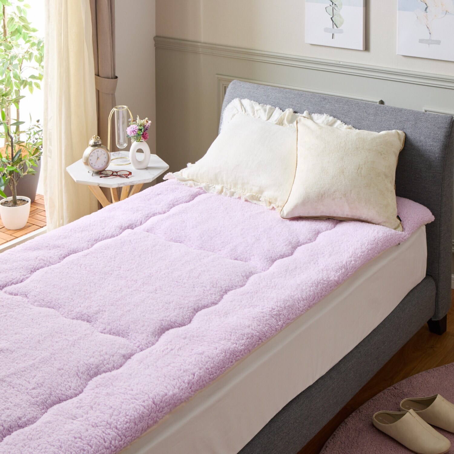 大津毛織 吸湿発熱ホットテックス 中わた入り シープ調 モコモコボリューム 敷きパッド ＜シングル＞