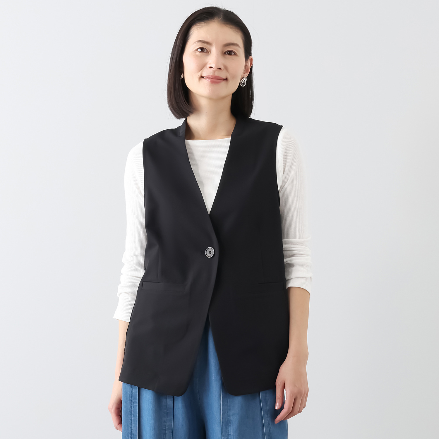 ラヴィーコンフォート レース＆立ち襟アクセント エッジの効いた 大人のストレッチジレ