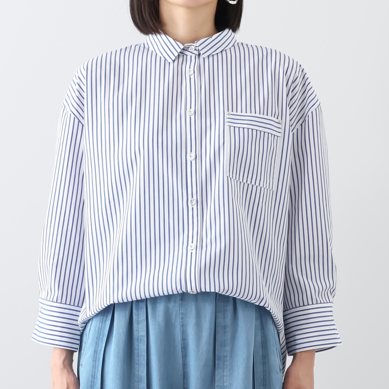 ラヴィーコンフォート バックアクセント ワンタッチブラウジング チュニックシャツ