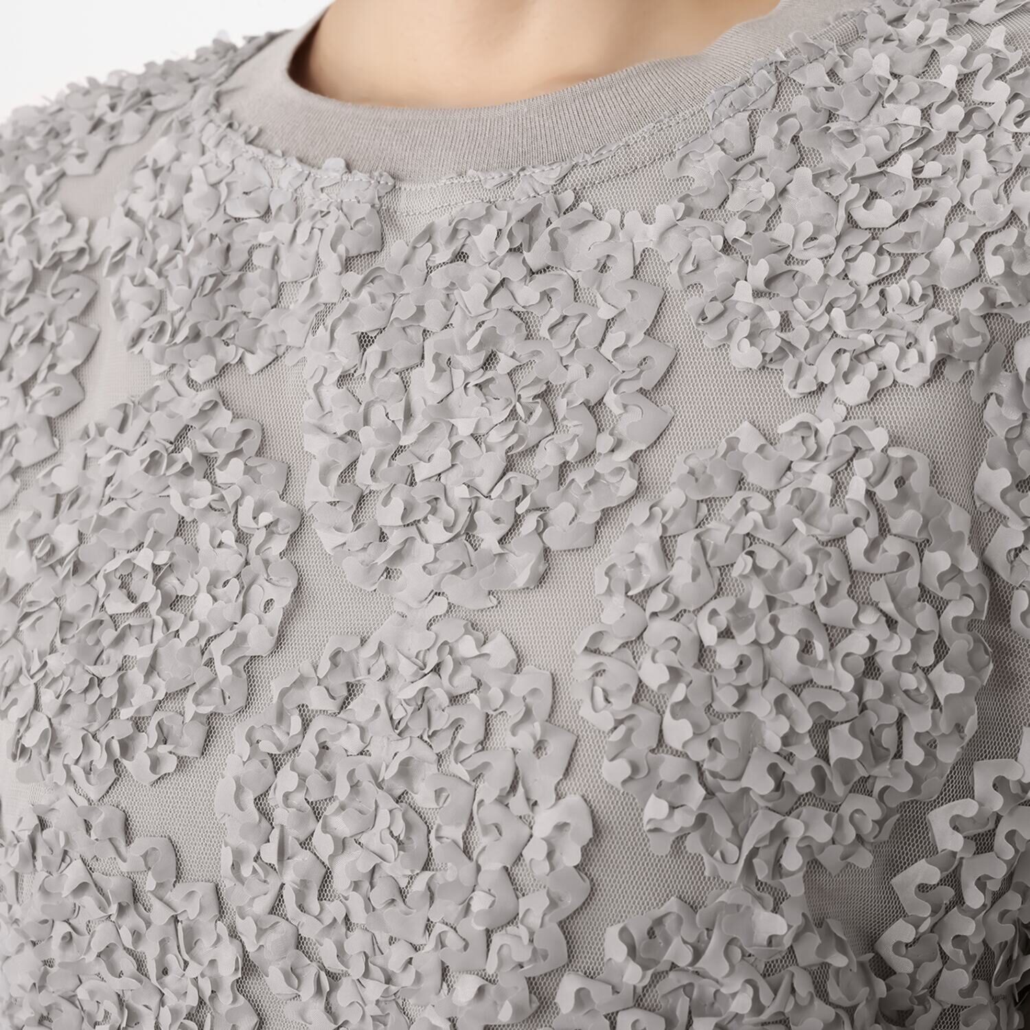 ラヴィーコンフォート サークルレース＆ 異素材ミックス リブアクセント エレガントトレーナー