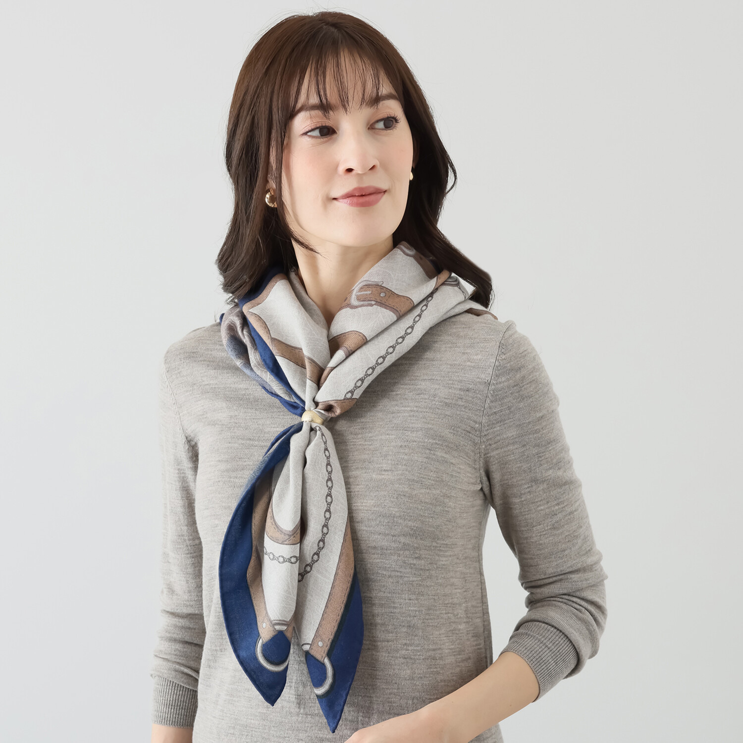 ノットヨット 両面プリント ウールシルクスカーフ