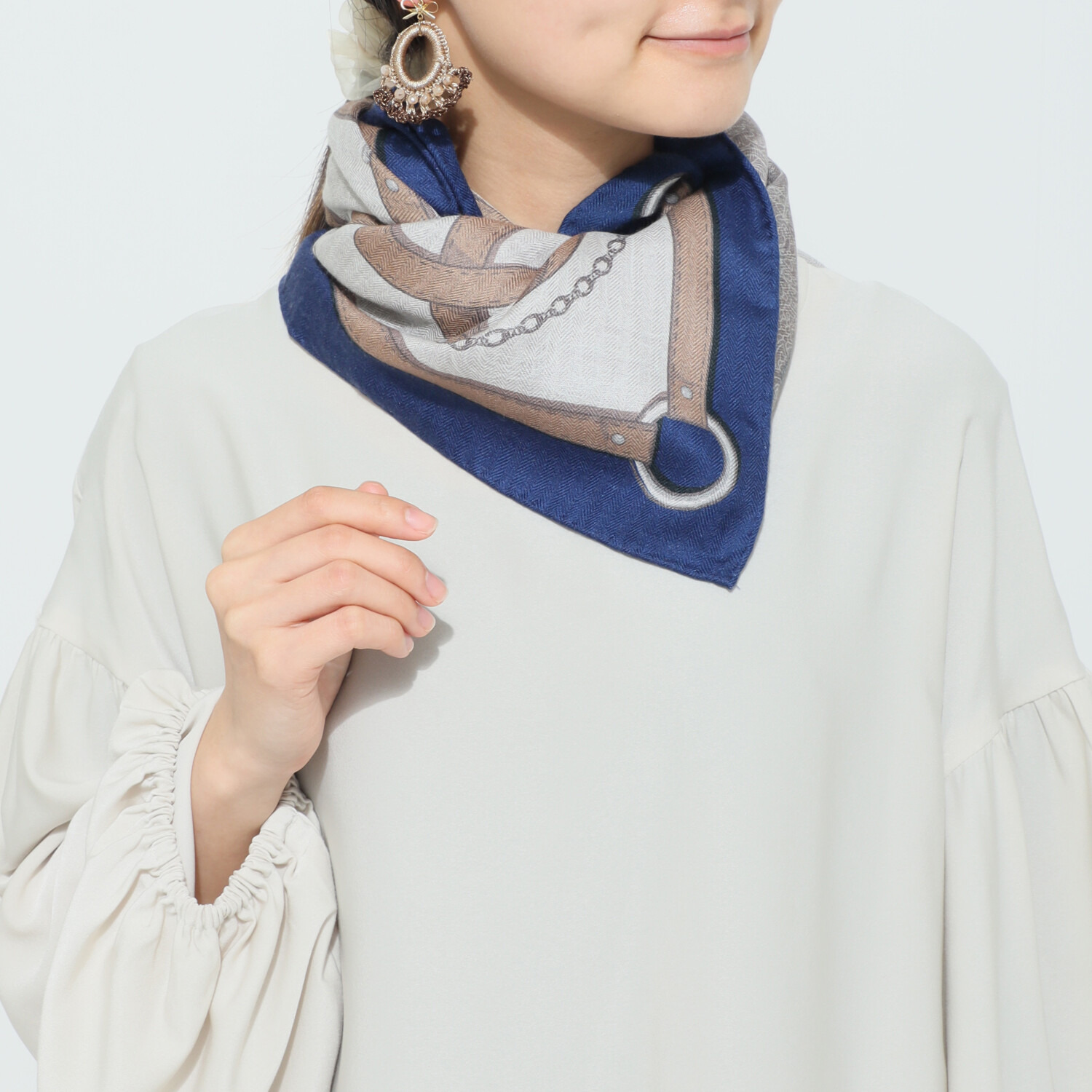 ノットヨット 両面プリント ウールシルクスカーフ