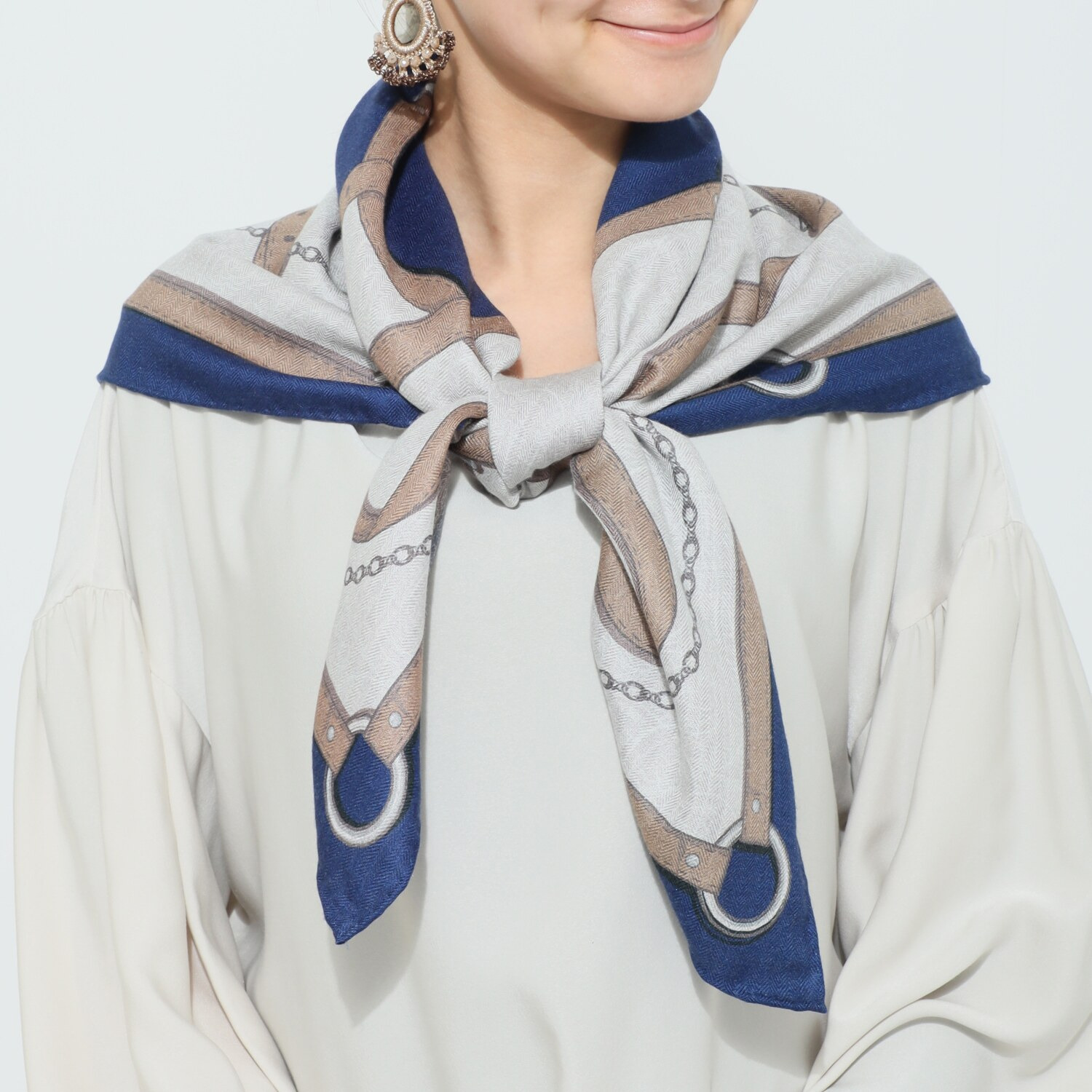 ノットヨット 両面プリント ウールシルクスカーフ