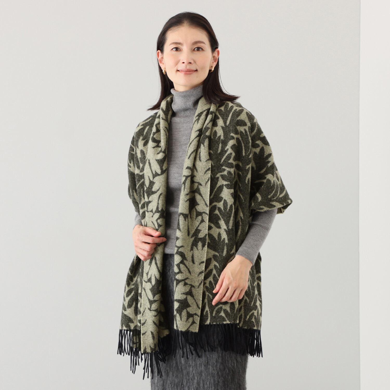 ノットヨット リーフ柄 ウールジャガードストール