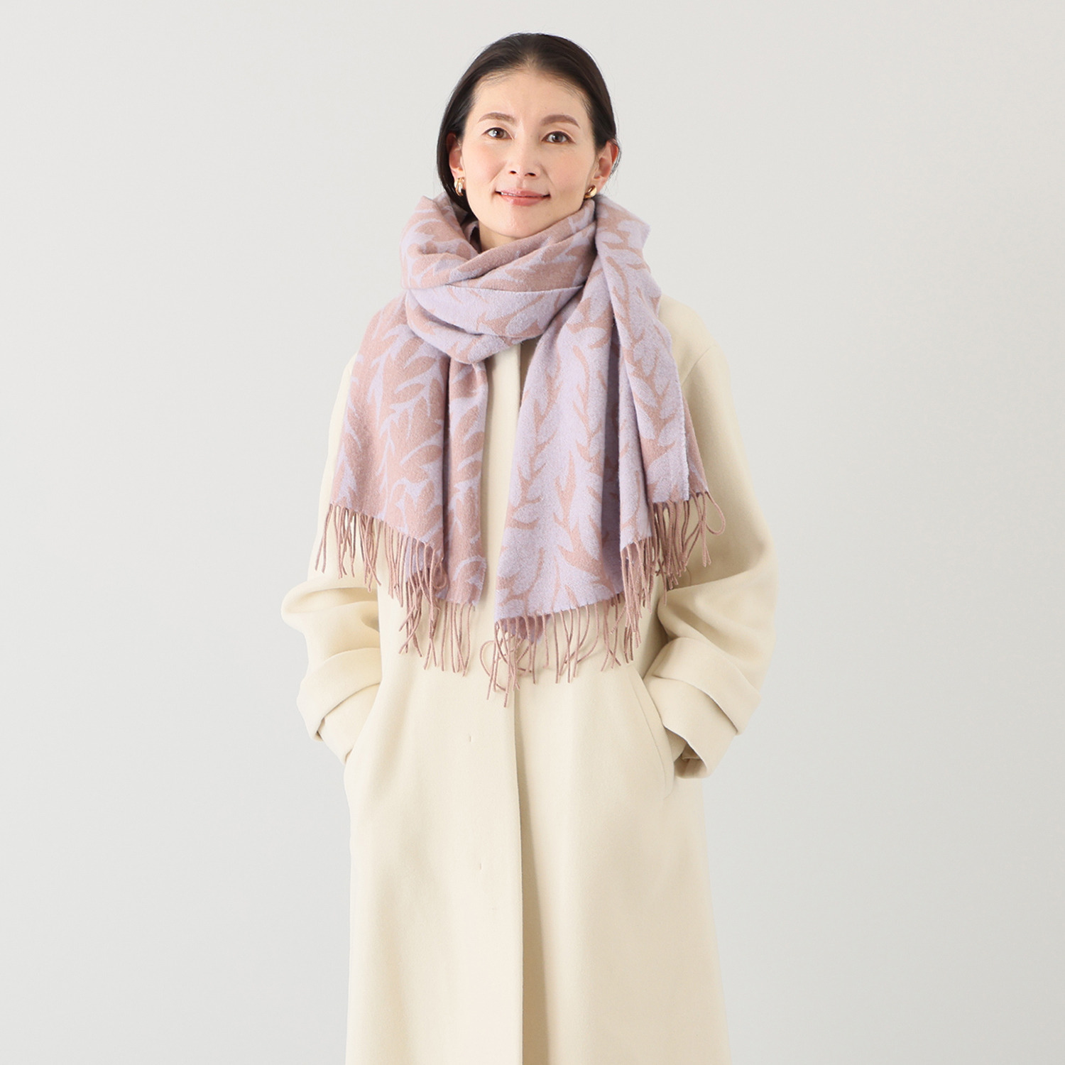 ノットヨット リーフ柄 ウールジャガードストール