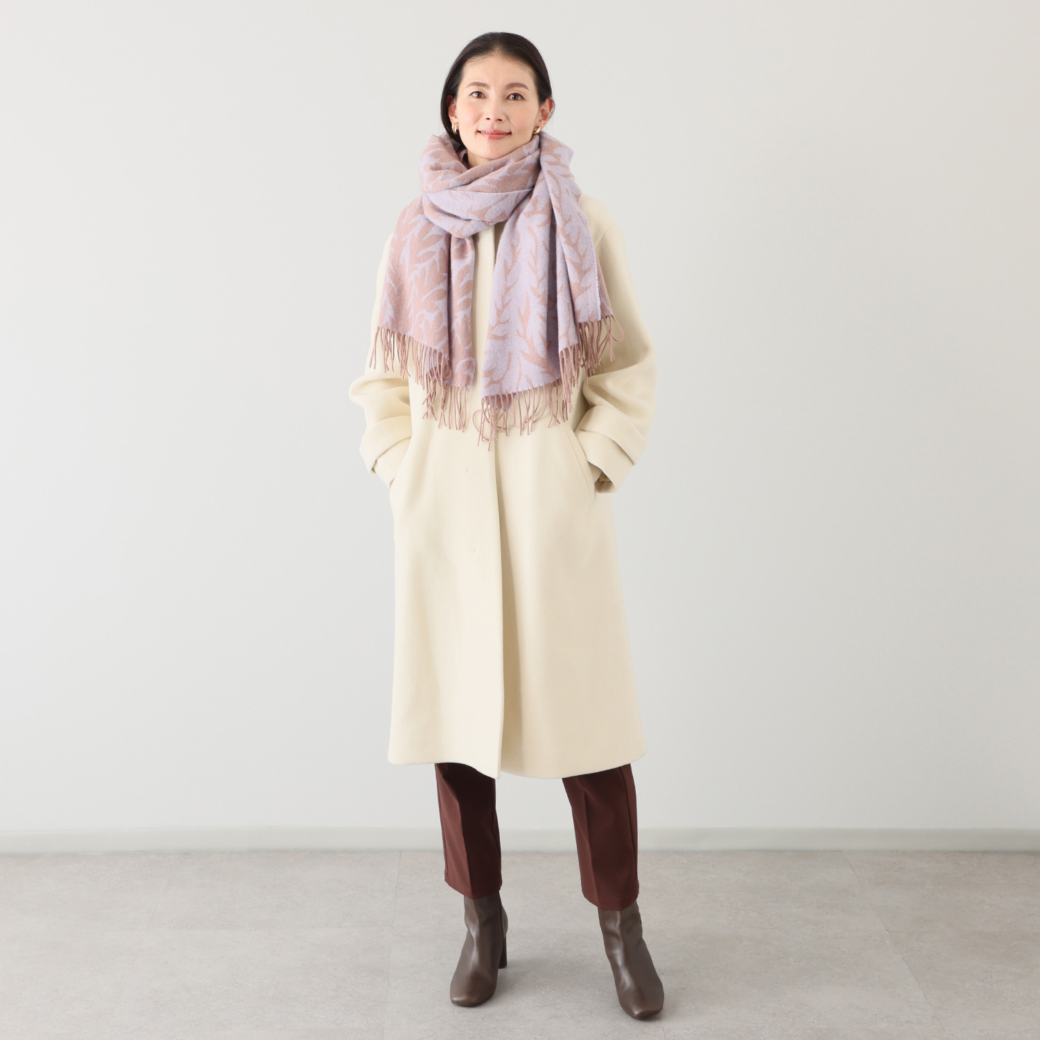 ノットヨット リーフ柄 ウールジャガードストール