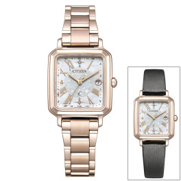 シチズン　“クロスシー” ラボグロウンダイヤモンド チタンベルト スクエアフェイス 電波ソーラーウォッチ ＜サクラピンク＞