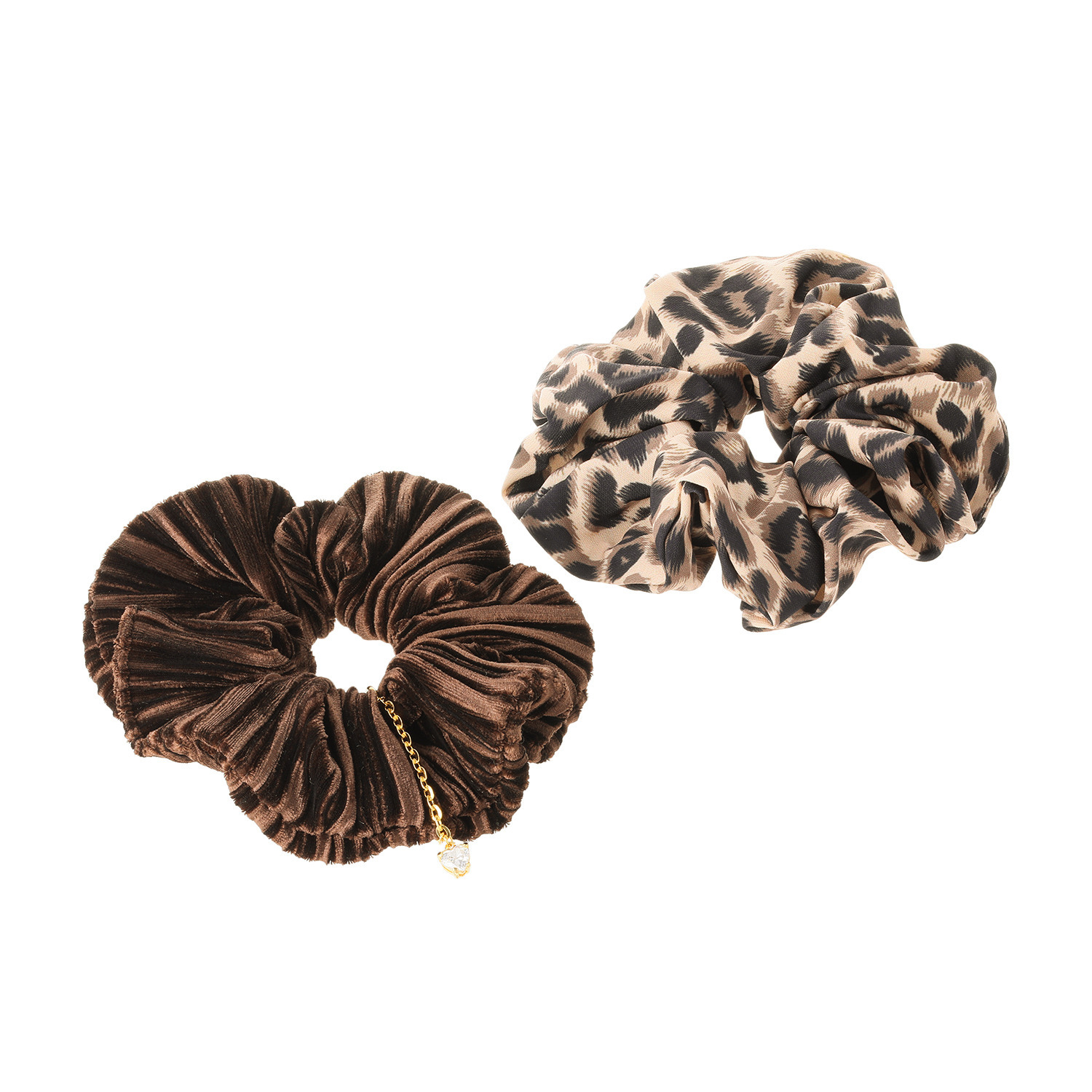 シマ・リリアーナ レオパード柄＆ チャーム付 ベルベットシュシュ ２点セット