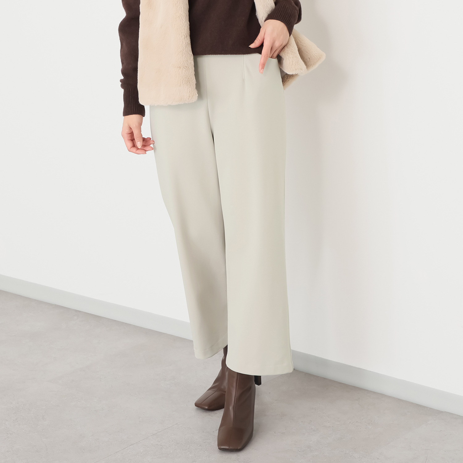 ピーツー とにかく気持ち良い 極上キュプラ裏起毛 ワイドストレートパンツ ＜股下６０ｃｍ＞