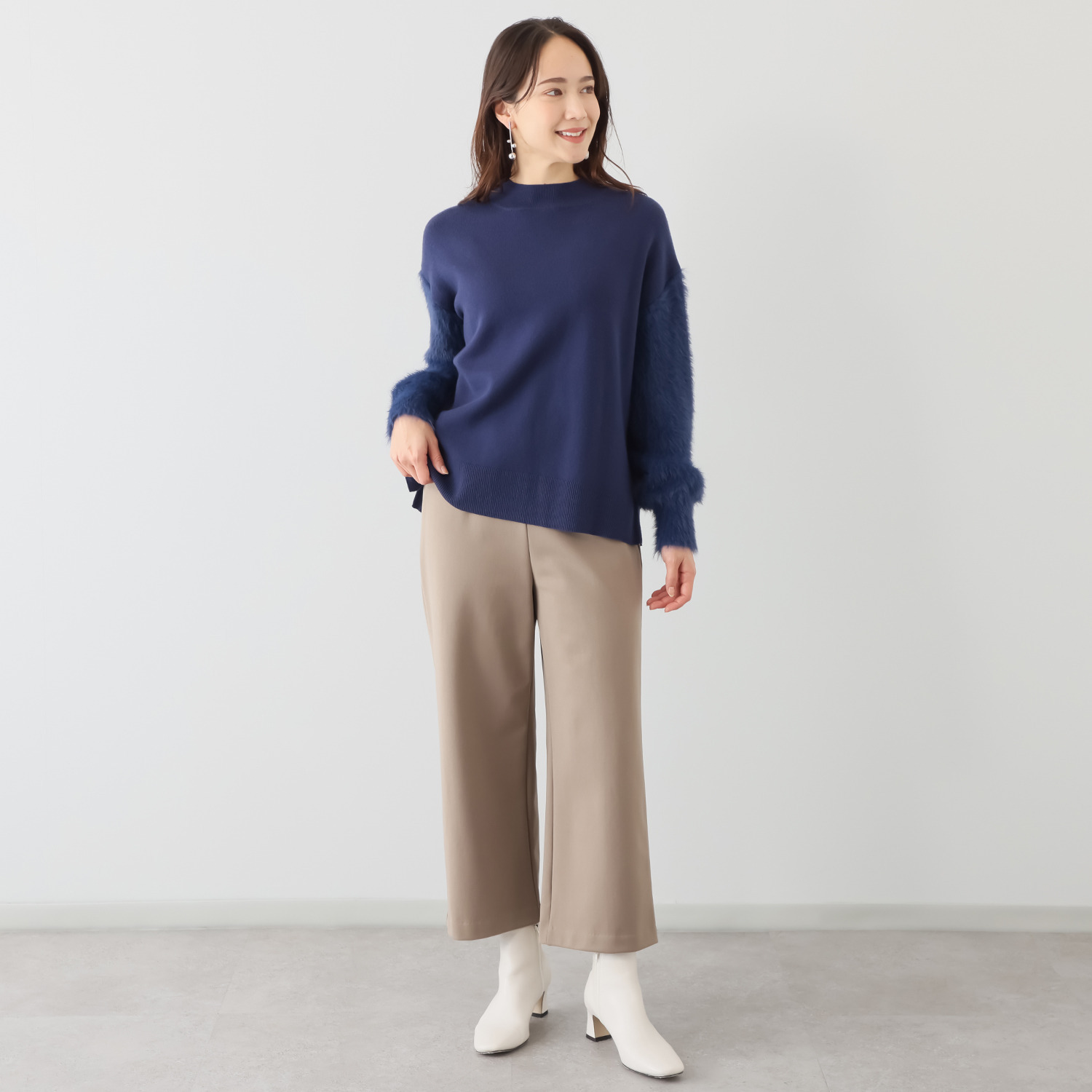 ピーツー とにかく気持ち良い 極上キュプラ裏起毛 ワイドストレートパンツ ＜股下６０ｃｍ＞