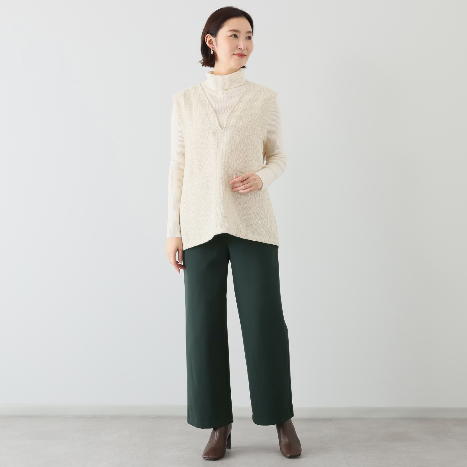 ピーツー とにかく気持ち良い 極上キュプラ裏起毛 ワイドストレートパンツ ＜股下６８ｃｍ＞