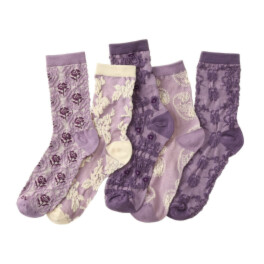 韓国トレンド 雑貨コレクション レトロパープル系 靴下５足セット