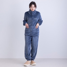 かわいい雑貨屋さん グロリア 極上の肌触り！ フランネル 刺しゅう あったか前開き ルームウェア上下セット